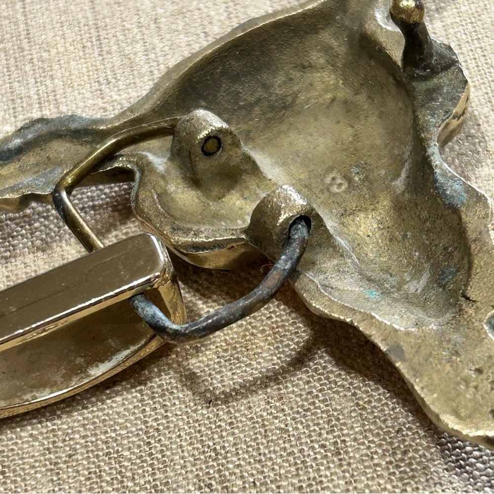 Vintage Longhorn Bull Skull Brass Belt Buckle Black Crystal Eyes - Picture 8 of 13